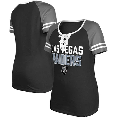 Women's New Era  Black Las Vegas Raiders Raglan Lace-Up T-Shirt