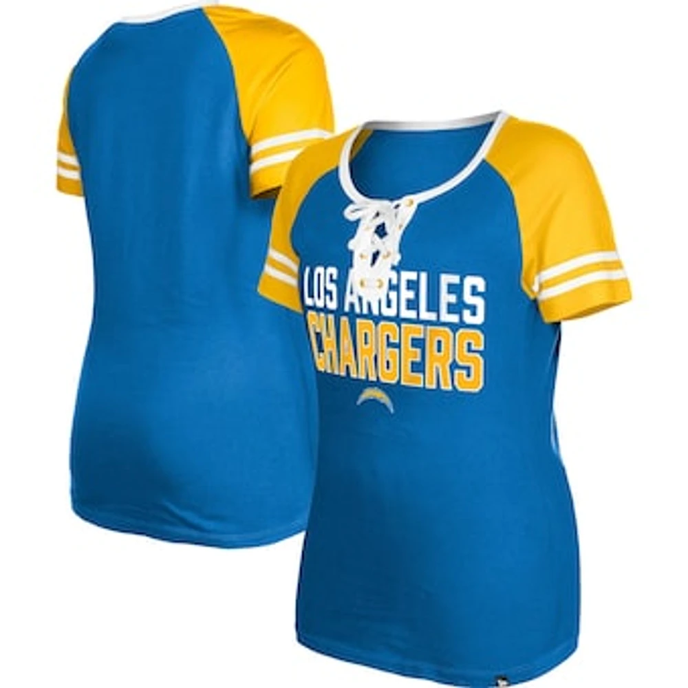 Women's New Era  Powder Blue Los Angeles Chargers Raglan Lace-Up T-Shirt