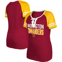 Women's New Era  Burgundy Washington Commanders Raglan Lace-Up T-Shirt