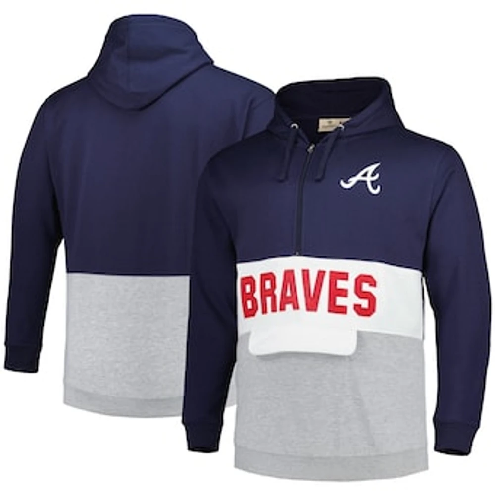 Men's Navy/White Atlanta Braves Big & Tall Fleece Half-Zip Hoodie