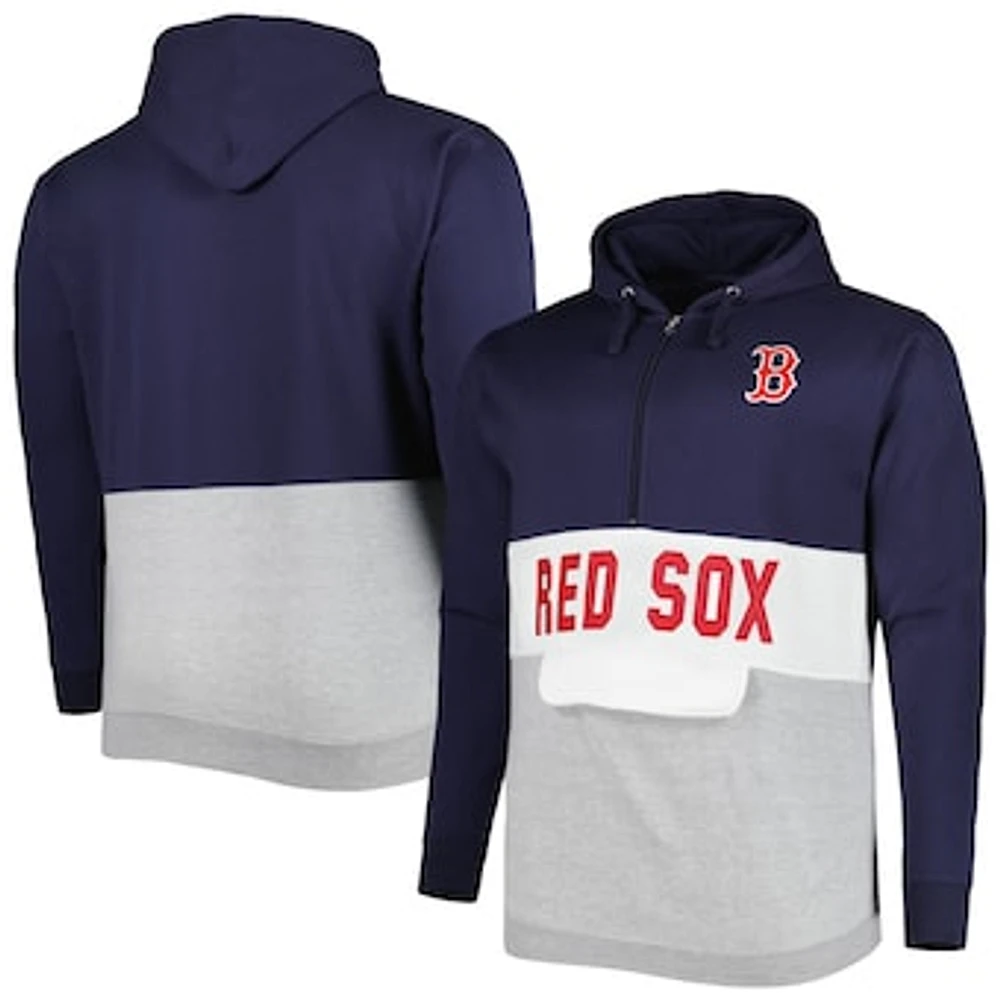 Men's Navy/White Boston Red Sox Big & Tall Fleece Half-Zip Hoodie