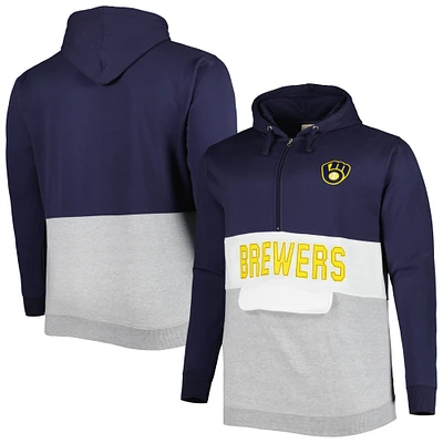 Men's Navy/White Milwaukee Brewers Big & Tall Fleece Half-Zip Hoodie