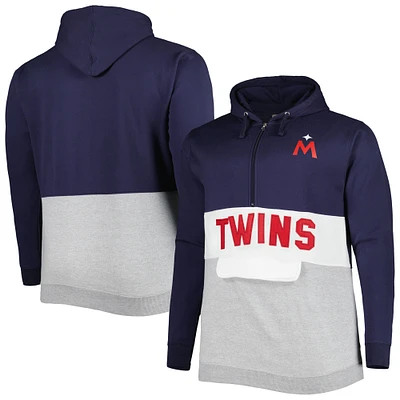 Men's Navy/White Minnesota Twins Big & Tall Fleece Half-Zip Hoodie