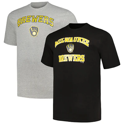 Men's Profile Black/Heather Gray Milwaukee Brewers Big & Tall T-Shirt Combo Pack