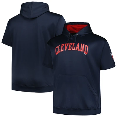 Men's Profile Navy Cleveland Guardians Big & Tall Contrast Short Sleeve Pullover Hoodie