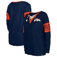 Women's New Era Navy Denver Broncos Lace-Up Notch Neck Long Sleeve T-Shirt