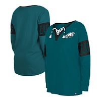 Women's New Era Midnight Green Philadelphia Eagles Lace-Up Notch Neck Long Sleeve T-Shirt