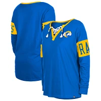 Women's New Era Royal Los Angeles Rams Lace-Up Notch Neck Long Sleeve T-Shirt