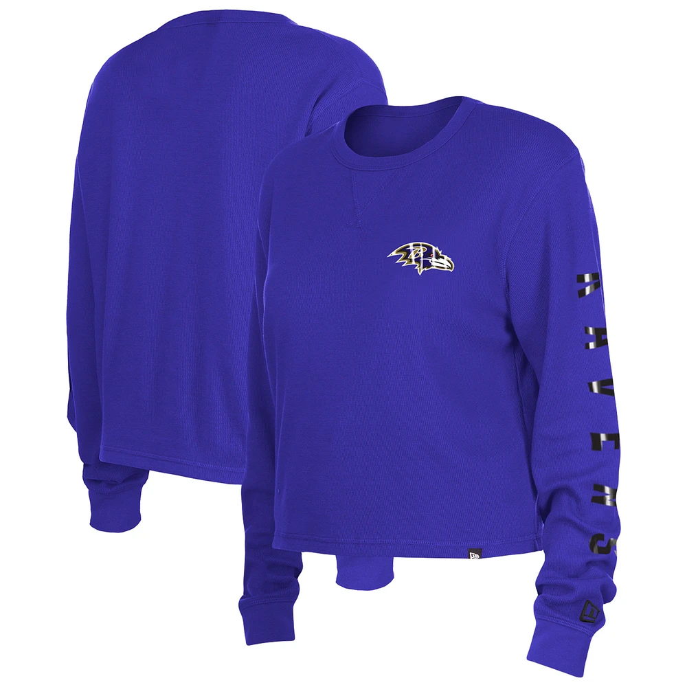 Women's New Era  Purple Baltimore Ravens Thermal Crop Long Sleeve T-Shirt