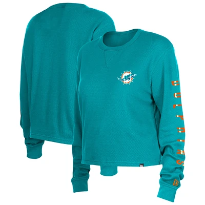 Women's New Era  Aqua Miami Dolphins Thermal Crop Long Sleeve T-Shirt