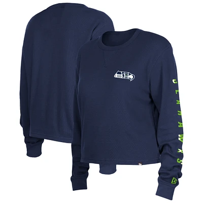 Women's New Era College Navy Seattle Seahawks Thermal Crop Long Sleeve T-Shirt