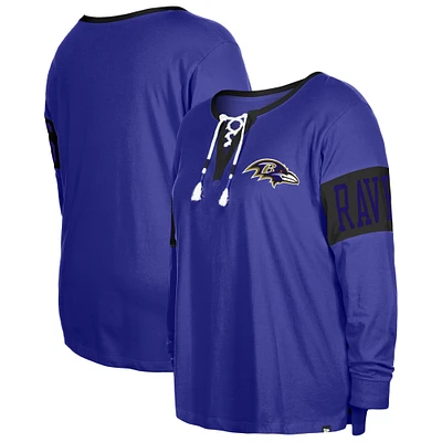 Women's New Era  Purple Baltimore Ravens Plus Lace-Up Notch Neck Long Sleeve T-Shirt