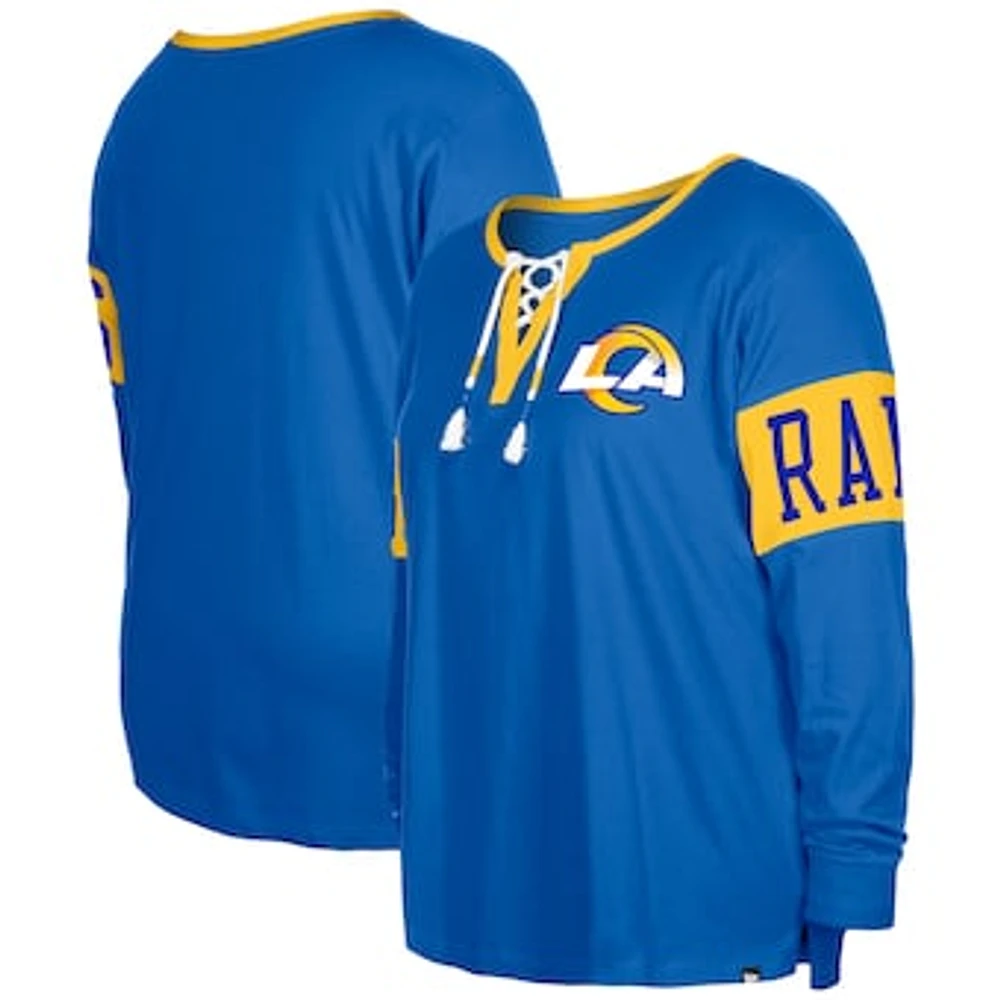 Women's New Era  Royal Los Angeles Rams Plus Lace-Up Notch Neck Long Sleeve T-Shirt