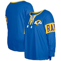 Women's New Era  Royal Los Angeles Rams Plus Lace-Up Notch Neck Long Sleeve T-Shirt