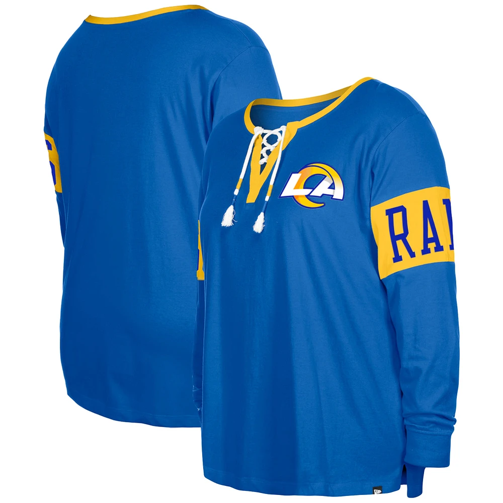 Women's New Era  Royal Los Angeles Rams Plus Lace-Up Notch Neck Long Sleeve T-Shirt