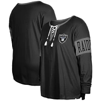 Women's New Era  Black Las Vegas Raiders Plus Lace-Up Notch Neck Long Sleeve T-Shirt