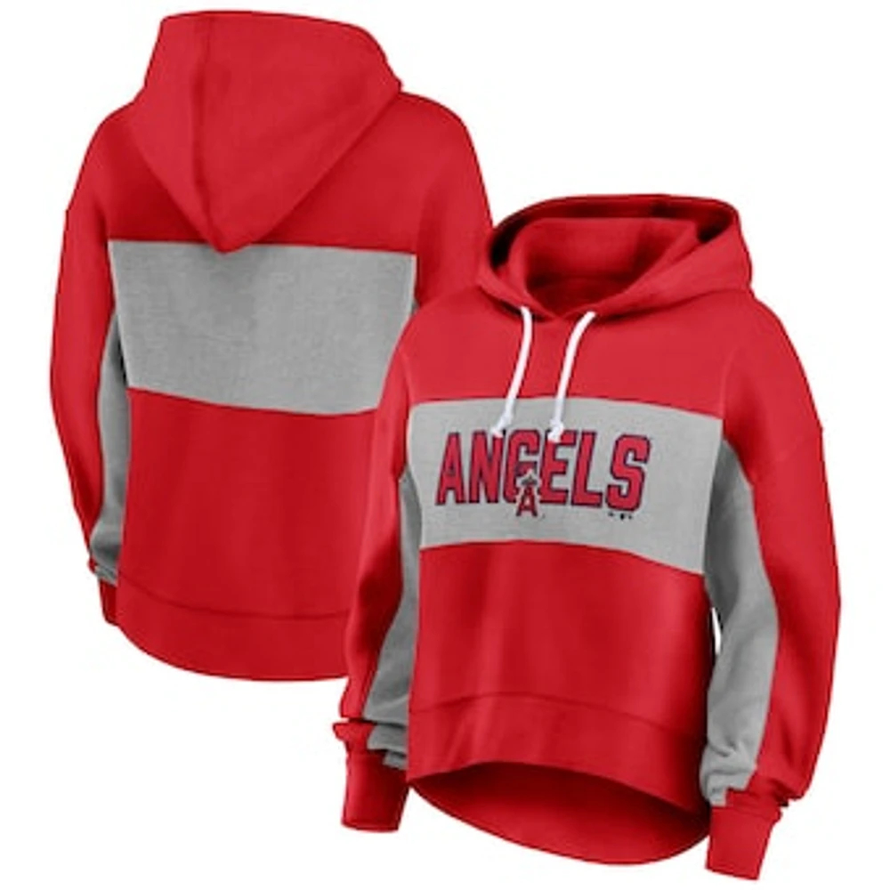 Women's Fanatics Red Los Angeles Angels Filled Stat Sheet Pullover Hoodie