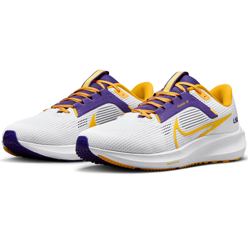 Unisex Nike  White LSU Tigers Zoom Pegasus 40 Running Shoe