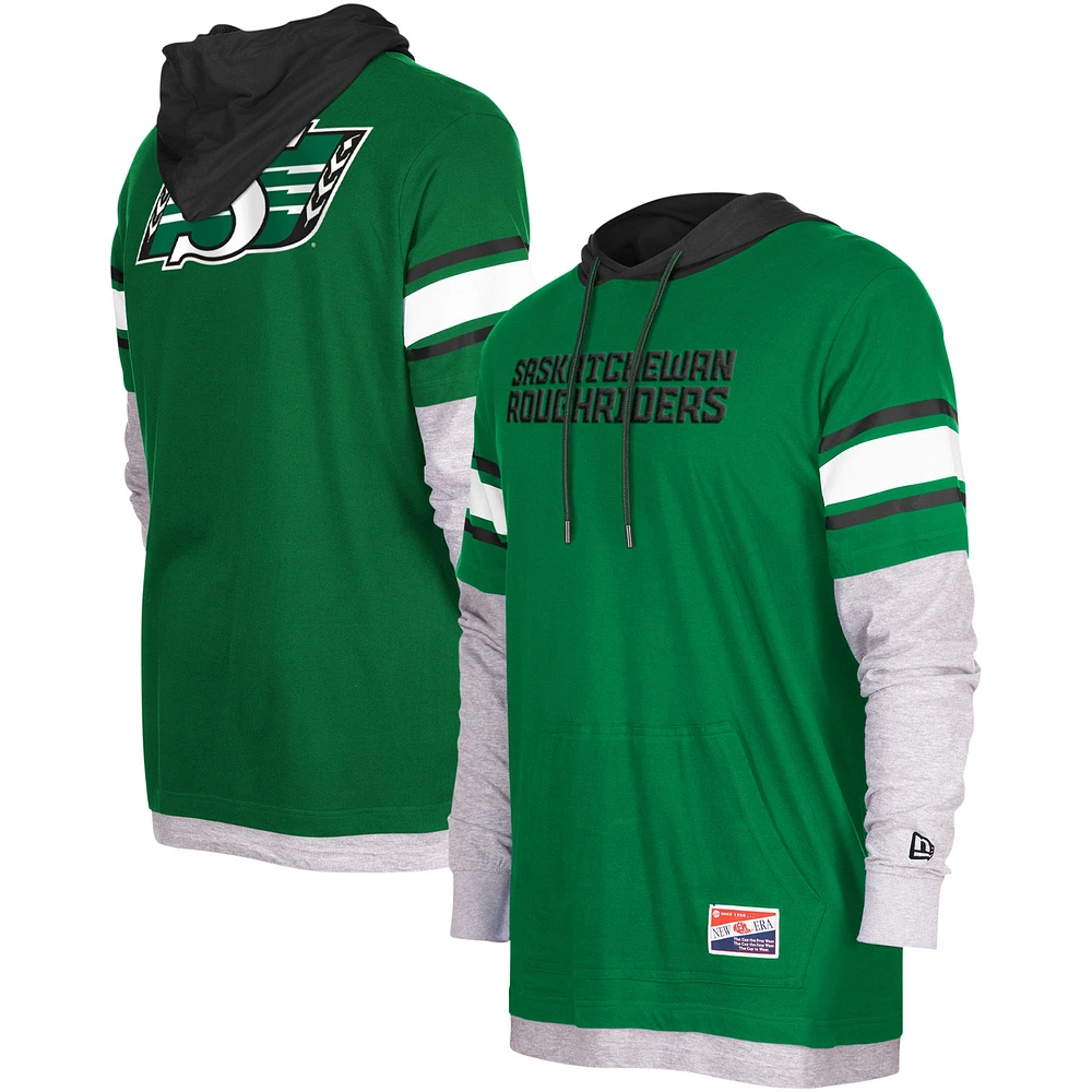 Men's 5th & Ocean by New Era Green Saskatchewan Roughriders Twofer Pullover Hoodie