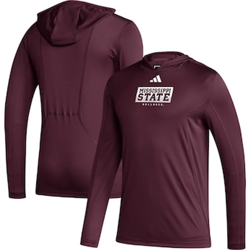 Men's adidas Maroon Mississippi State Bulldogs Sideline AEROREADY Hooded Long Sleeve T-Shirt