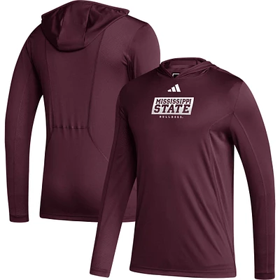 Men's adidas Maroon Mississippi State Bulldogs Sideline AEROREADY Hooded Long Sleeve T-Shirt