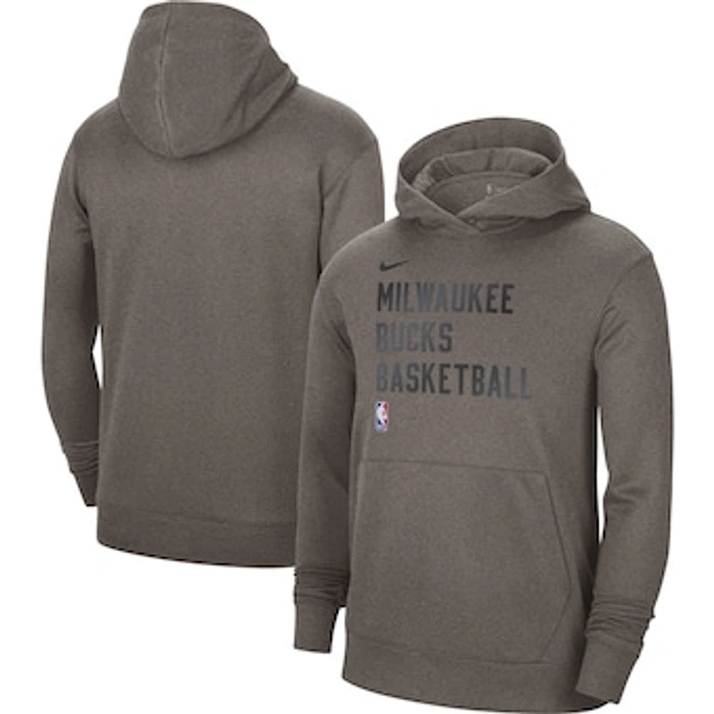 Unisex Nike Olive Milwaukee Bucks 2023/24 Performance Spotlight On-Court Practice Pullover Hoodie