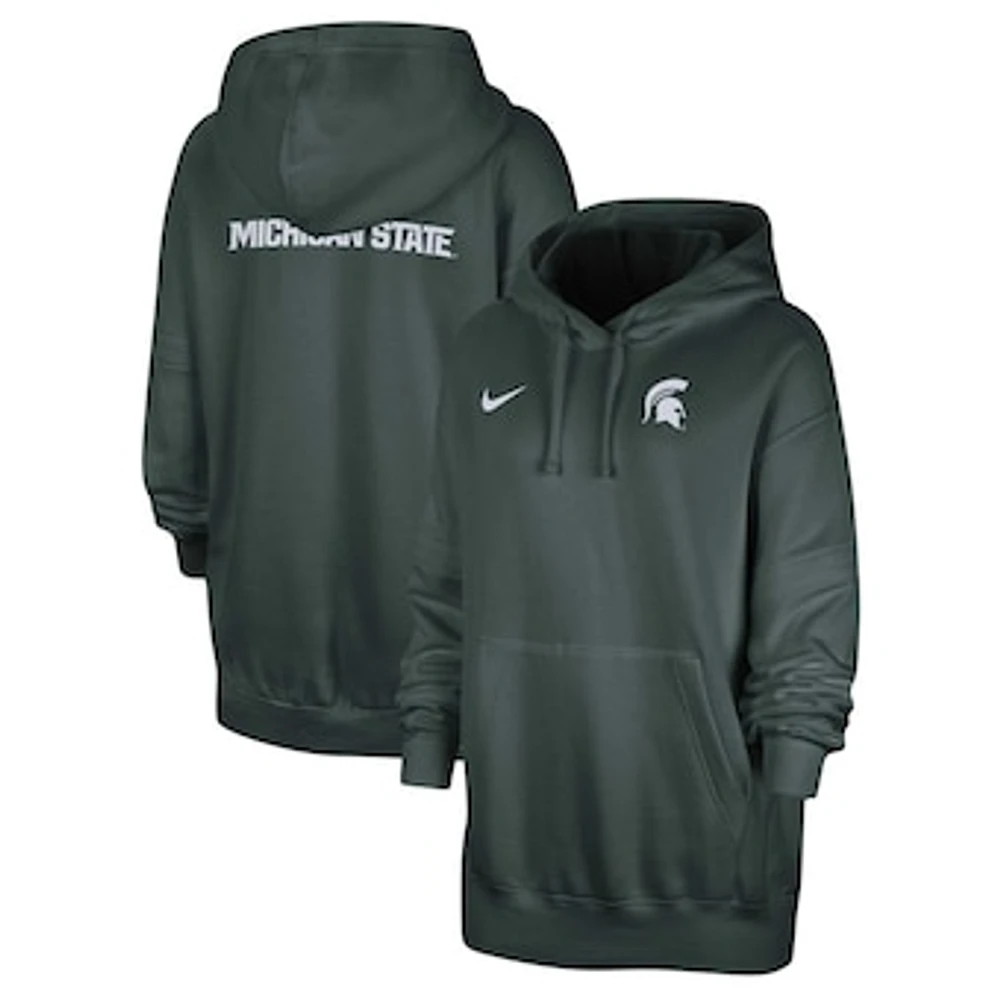 Women's Nike Green Michigan State Spartans Sideline Two-Hit Club Fleece Pullover Hoodie