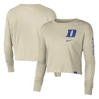 Women's Nike Cream Duke Blue Devils Varsity Letter Long Sleeve Crop Top