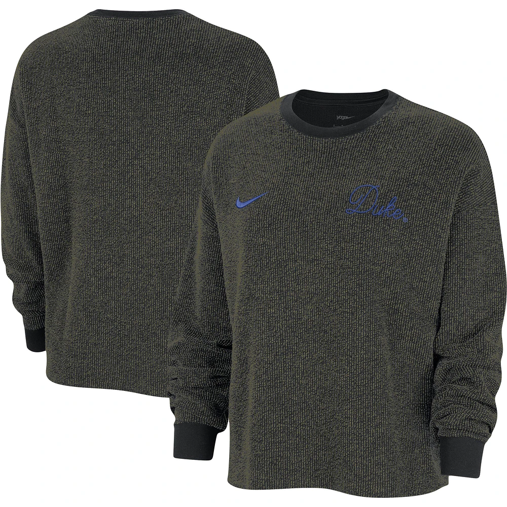 Women's Nike  Black Duke Blue Devils Yoga Script Pullover Sweatshirt