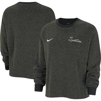 Women's Nike  Black Michigan State Spartans Yoga Script Pullover Sweatshirt