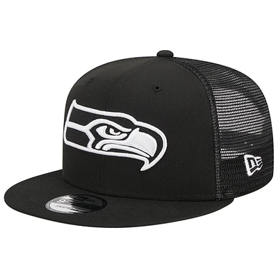 Men's New Era Black Seattle Seahawks  Main Trucker 9FIFTY Snapback Hat