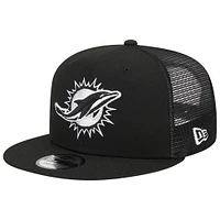 Men's New Era Black Miami Dolphins Main Trucker 9FIFTY Snapback Hat Main Trucker 9FIFTY Snapback Hat