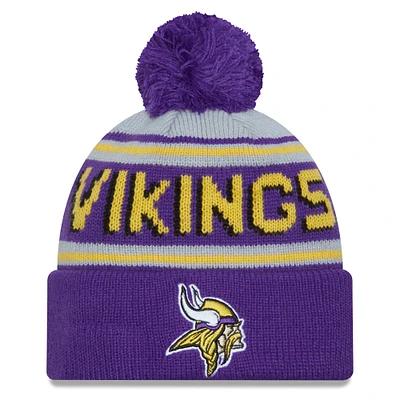 Men's New Era Purple Minnesota Vikings Main Cuffed Knit Hat with Pom