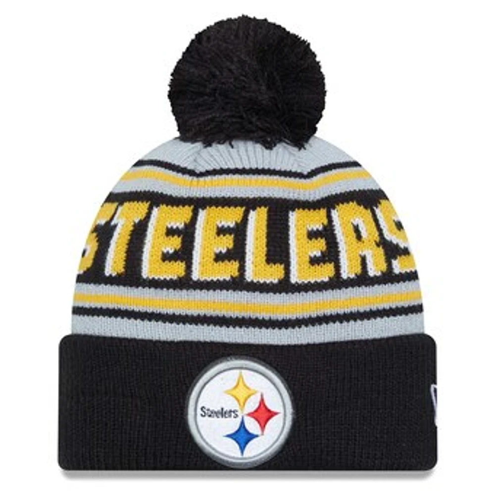 Men's New Era Black Pittsburgh Steelers Main Cuffed Knit Hat with Pom