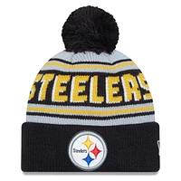 Men's New Era Black Pittsburgh Steelers Main Cuffed Knit Hat with Pom