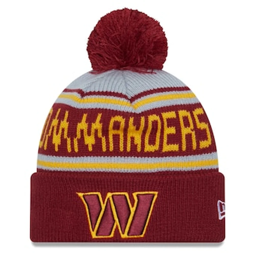 Men's New Era Burgundy Washington Commanders Main Cuffed Knit Hat with Pom