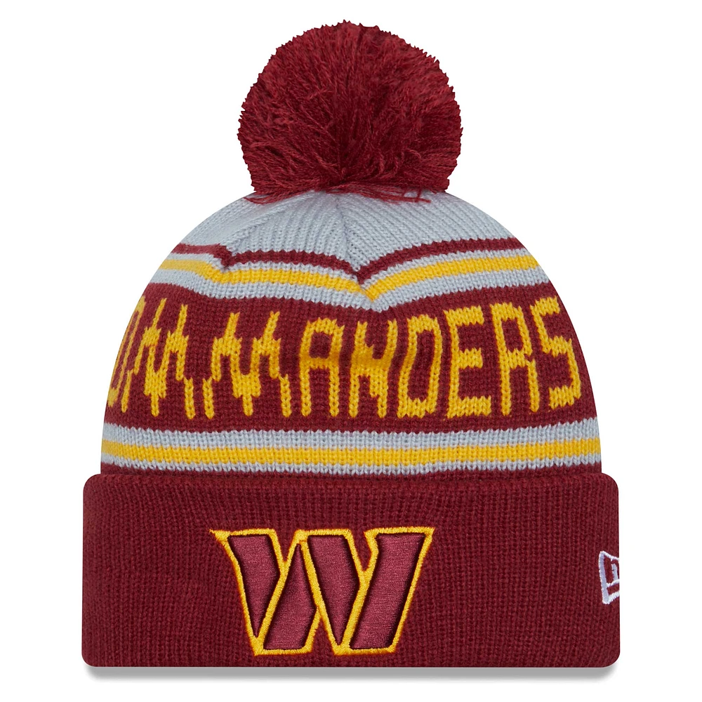 Men's New Era Burgundy Washington Commanders Main Cuffed Knit Hat with Pom