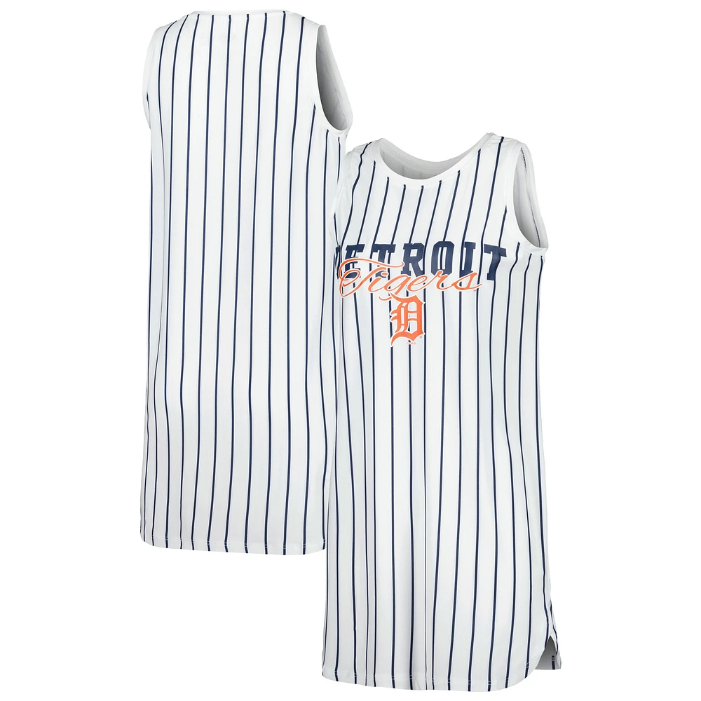 Women's Concepts Sport White Detroit Tigers Reel Pinstripe Knit Sleeveless Nightshirt