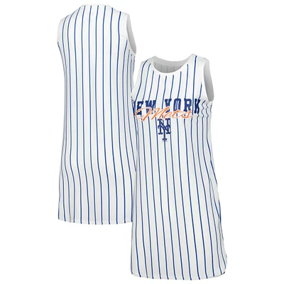 Women's Concepts Sport White New York Mets Reel Pinstripe Knit Sleeveless Nightshirt