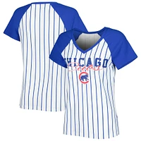 Women's Concepts Sport White/Royal Chicago Cubs Reel Pinstripe V-Neck Raglan T-Shirt