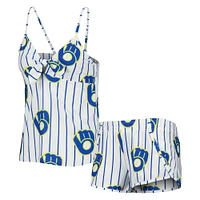 Women's Concepts Sport White Milwaukee Brewers Reel Allover Print Tank Top & Shorts Sleep Set