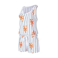 Women's Concepts Sport White New York Mets Reel Pinstripe Knit Romper