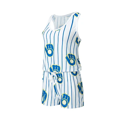 Women's Concepts Sport White Milwaukee Brewers Reel Pinstripe Knit Romper