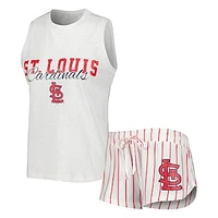 Women's Concepts Sport White St. Louis Cardinals Reel Pinstripe Tank Top & Shorts Sleep Set