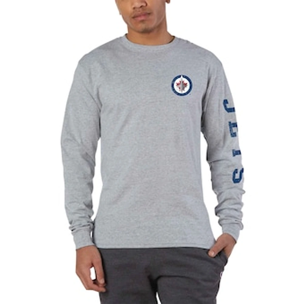 Men's Champion Heather Gray Winnipeg Jets Distressed Long Sleeve Jersey T-Shirt