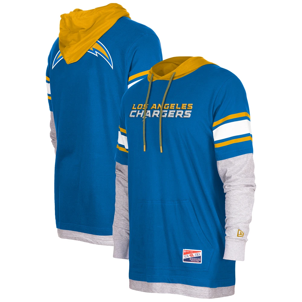 Men's New Era Powder Blue Los Angeles Chargers Current Day Long Sleeve Hoodie T-Shirt