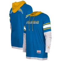 Men's New Era Powder Blue Los Angeles Chargers Current Day Long Sleeve Hoodie T-Shirt