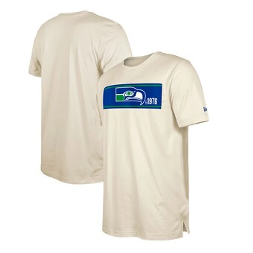 Men's New Era  Cream Seattle Seahawks Third Down Historic T-Shirt