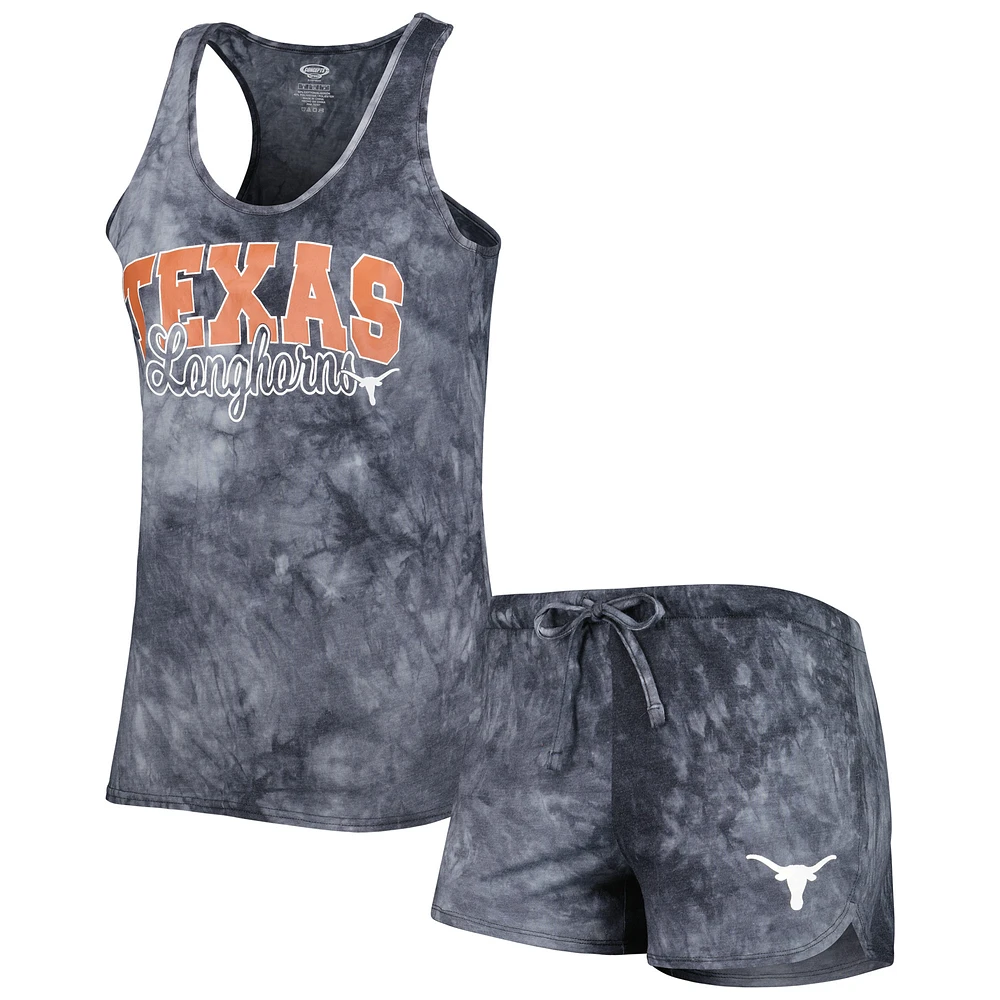 Women's Concepts Sport Charcoal Texas Longhorns Billboard Tie-Dye Tank and Shorts Sleep Set