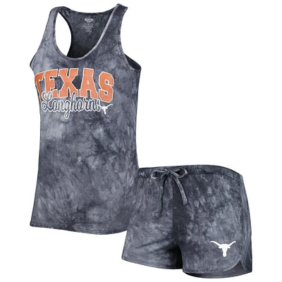 Women's Concepts Sport Charcoal Texas Longhorns Billboard Tie-Dye Tank and Shorts Sleep Set